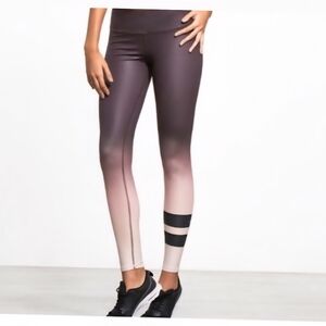 ALO Yoga Ombre Pink to Brown Leggings with Black Stripe Detail
